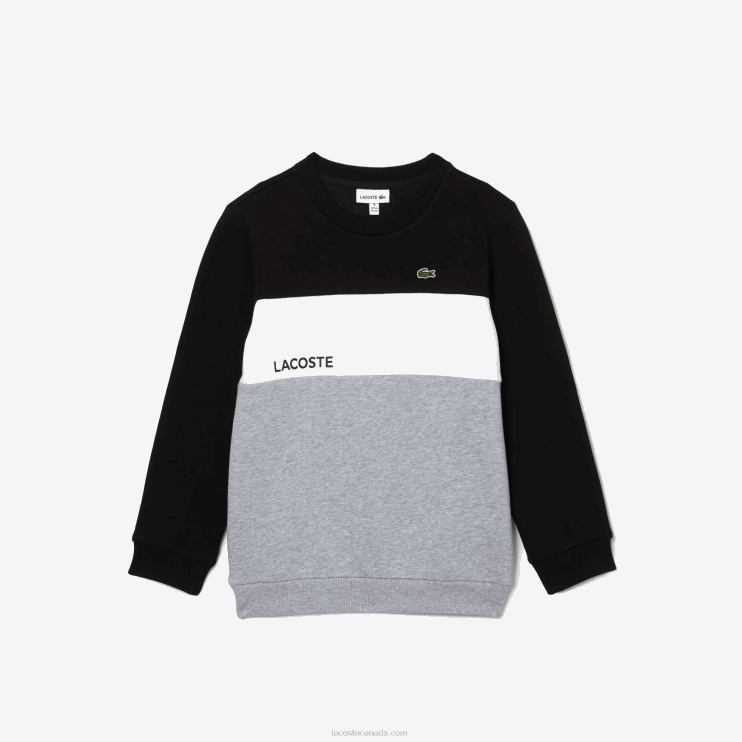 Kids Lacoste V0ZN3236 Black White Grey Chine NUA Branded Crew Neck Sweatshirt - Image 5