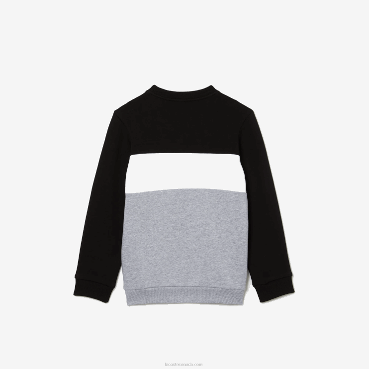 Kids Lacoste V0ZN3236 Black White Grey Chine NUA Branded Crew Neck Sweatshirt - Image 6