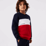 Kids Lacoste V0ZN3237 Navy Blue White Red LAW Branded Crew Neck Sweatshirt