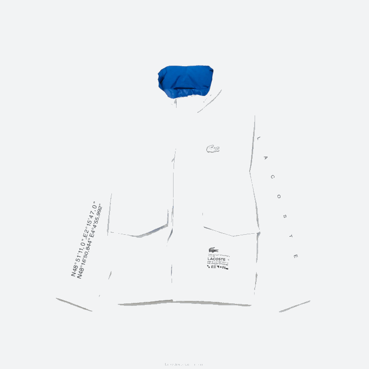 Kids Lacoste V0ZN3240 White Blue Black 9CW Removable Hood Water-Repellent Jacket - Image 5