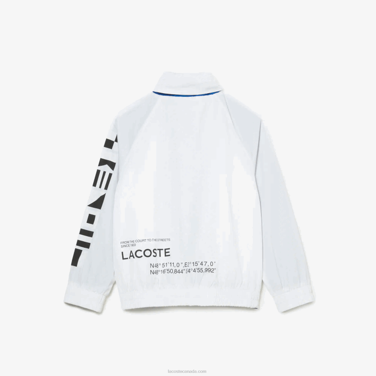 Kids Lacoste V0ZN3240 White Blue Black 9CW Removable Hood Water-Repellent Jacket - Image 6