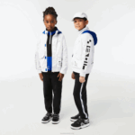 Kids Lacoste V0ZN3240 White Blue Black 9CW Removable Hood Water-Repellent Jacket - Image 7