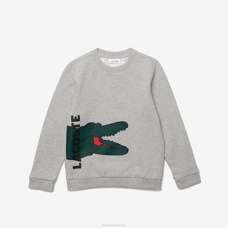 Kids Lacoste V0ZN3244 Grey Chine White W9D Crocodile Print Fleece Sweatshirt - Image 1