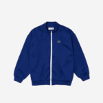 Kids Lacoste V0ZN3249 Blue White EMJ Heritage Branded Stand-Up Collar Zippered Fleece Jacket