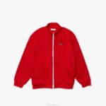 Kids Lacoste V0ZN3250 Red White C9U Heritage Branded Stand-Up Collar Zippered Fleece Jacket
