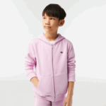 Kids Lacoste V0ZN3252 Pink Z4H Kangaroo Pocket Hooded Zip Sweatshirt - Image 2