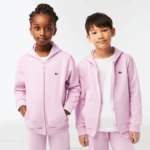 Kids Lacoste V0ZN3252 Pink Z4H Kangaroo Pocket Hooded Zip Sweatshirt