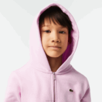 Kids Lacoste V0ZN3252 Pink Z4H Kangaroo Pocket Hooded Zip Sweatshirt - Image 4