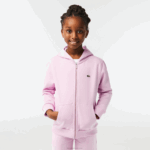Kids Lacoste V0ZN3252 Pink Z4H Kangaroo Pocket Hooded Zip Sweatshirt - Image 7