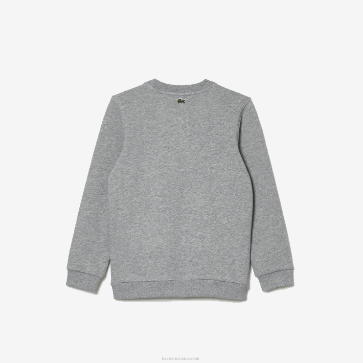 Kids Lacoste V0ZN3255 Grey Chine White Green JND Heritage Crocodile Crew Neck Cotton Fleece Sweatshirt - Image 2