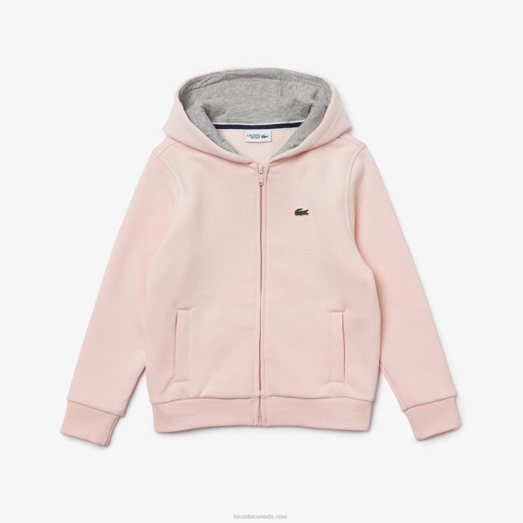 Kids Lacoste V0ZN3261 Light Pink Grey Chine KN1 SPORT Tennis Zippered Fleece Sweatshirt - Image 1