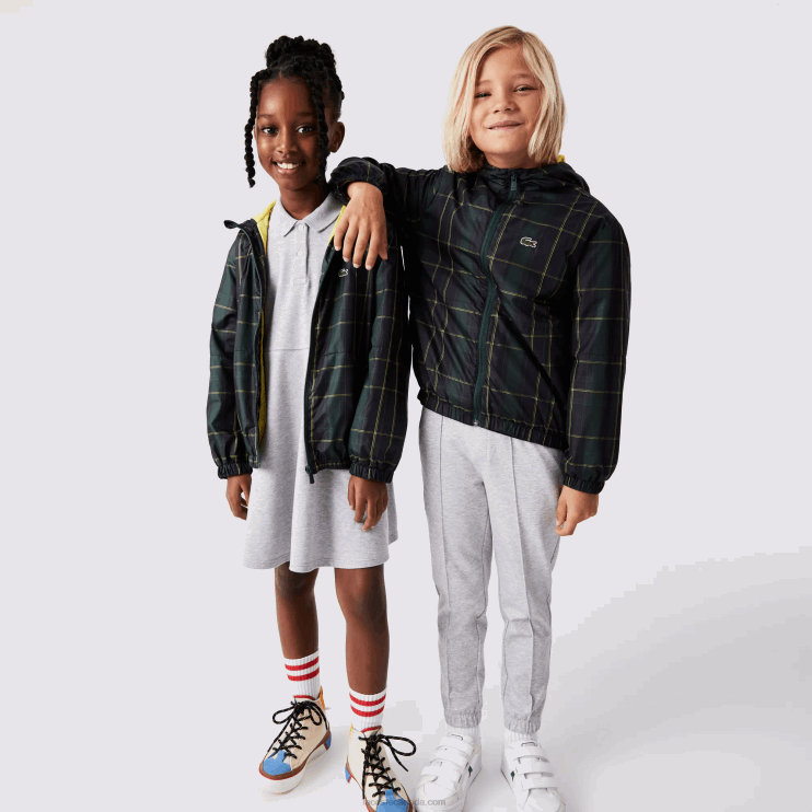 Kids Lacoste V0ZN3262 Navy Blue Green Yellow 9DW Water-Repellent Windbreaker - Image 2