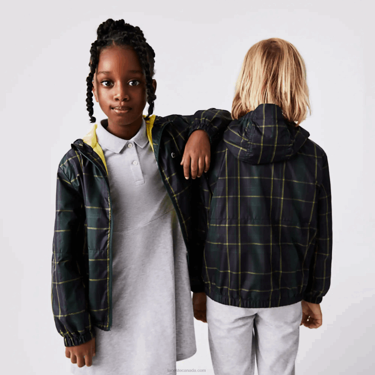 Kids Lacoste V0ZN3262 Navy Blue Green Yellow 9DW Water-Repellent Windbreaker - Image 3