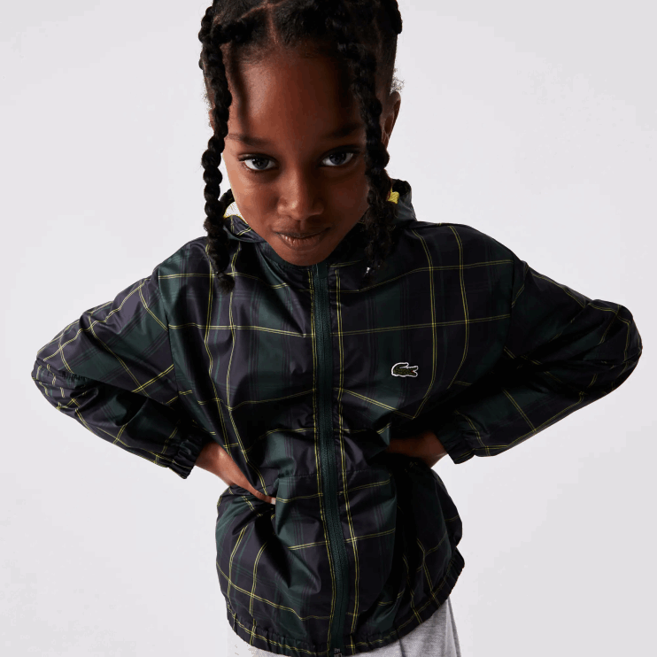 Kids Lacoste V0ZN3262 Navy Blue Green Yellow 9DW Water-Repellent Windbreaker - Image 4
