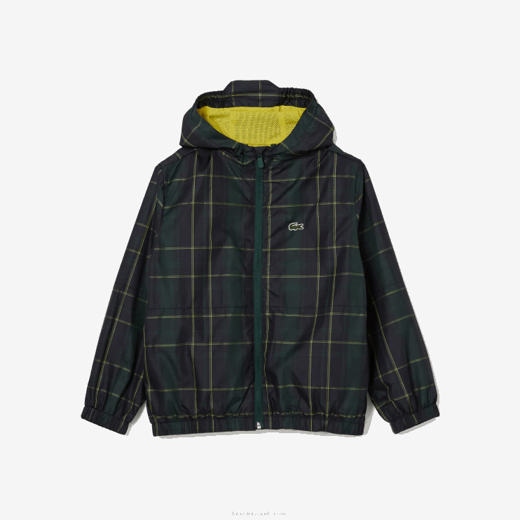 Kids Lacoste V0ZN3262 Navy Blue Green Yellow 9DW Water-Repellent Windbreaker - Image 5