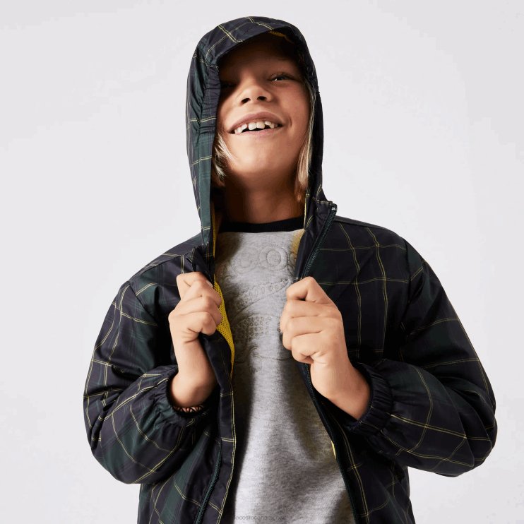 Kids Lacoste V0ZN3262 Navy Blue Green Yellow 9DW Water-Repellent Windbreaker - Image 7