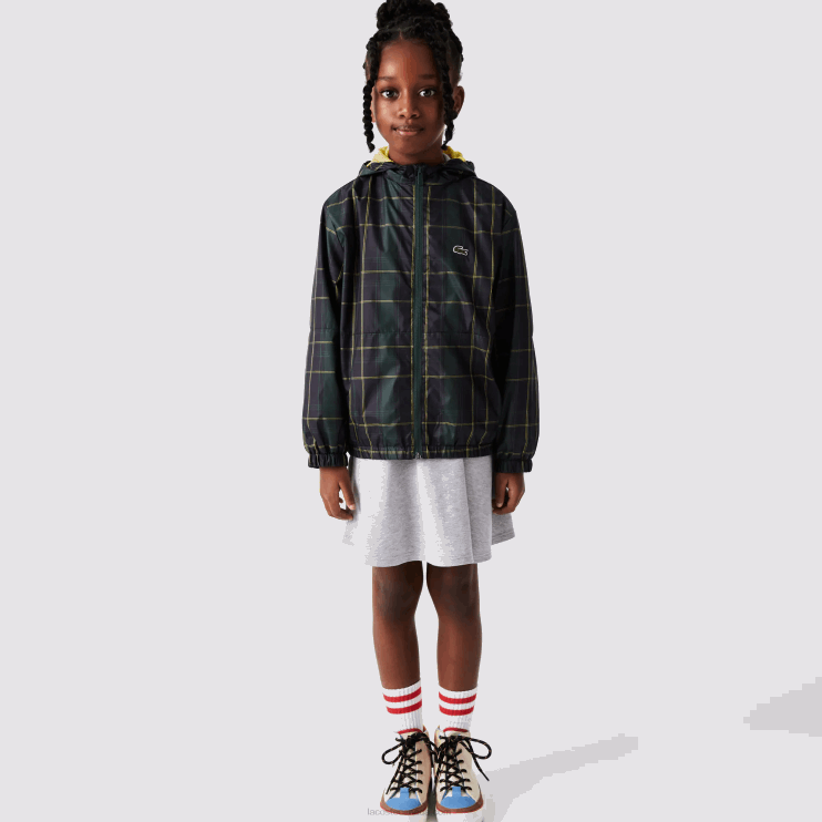 Kids Lacoste V0ZN3262 Navy Blue Green Yellow 9DW Water-Repellent Windbreaker - Image 8