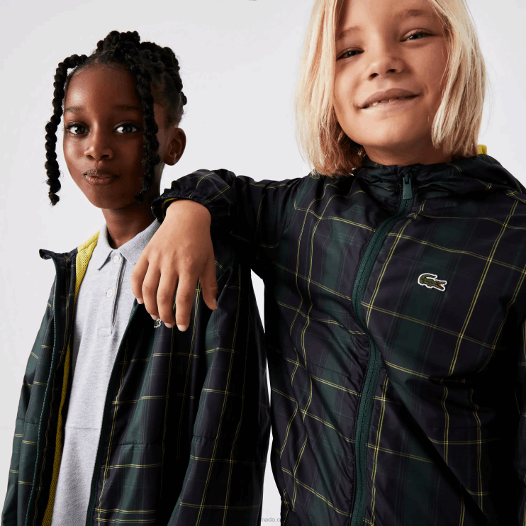 Kids Lacoste V0ZN3262 Navy Blue Green Yellow 9DW Water-Repellent Windbreaker - Image 1