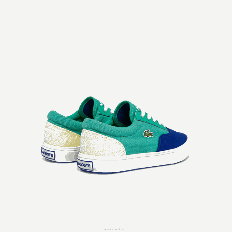 Kids Lacoste V0ZN3264 Blue Green BG3 Jump Serve Lace Canvas Sneakers - Image 3