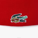 Kids Lacoste V0ZN3277 Red 240 Comic Effect Badge Beanie - Image 2