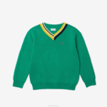 Kids Lacoste V0ZN3283 Green White EC1 Contrast Striped Neck Cotton Sweater