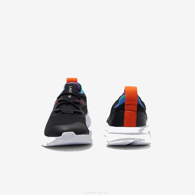 Kids Lacoste V0ZN3298 Black Blue 011 Run Spin Knit Textile Color Contrast Sneakers - Image 4