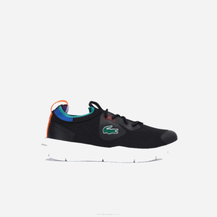 Kids Lacoste V0ZN3298 Black Blue 011 Run Spin Knit Textile Color Contrast Sneakers