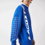 Men Lacoste V0ZN1001 Blue K1Q Loose Fit Pique Sweatshirt - Image 6