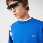 Men Lacoste V0ZN1001 Blue K1Q Loose Fit Pique Sweatshirt - Image 7