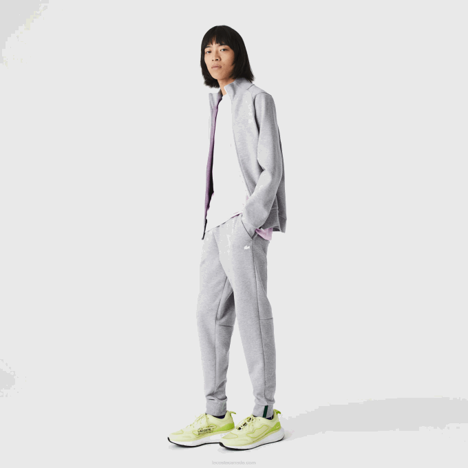 Men Lacoste V0ZN1006 Grey Chine CCA Slim Fit Heathered Cotton Blend Tracksuit Pants - Image 6