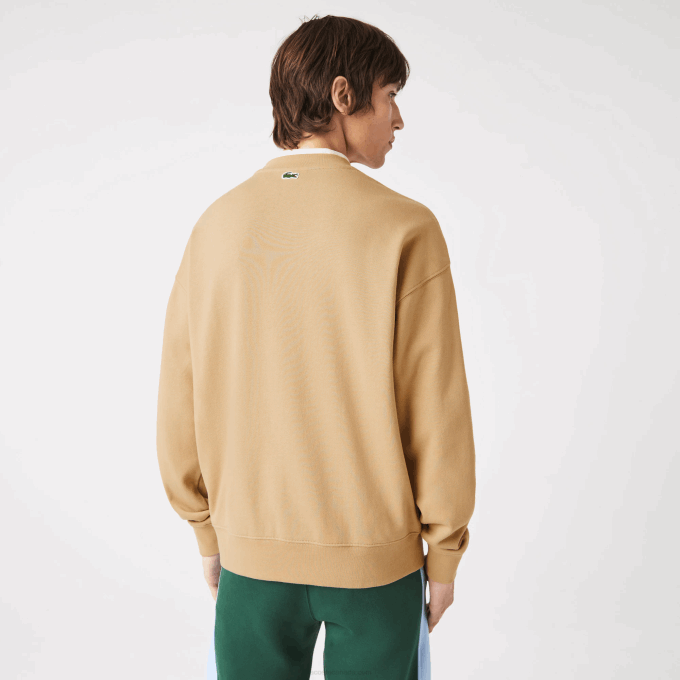 Men Lacoste V0ZN1009 Beige 02S Loose Fit Branded Monogram Print Sweatshirt - Image 3