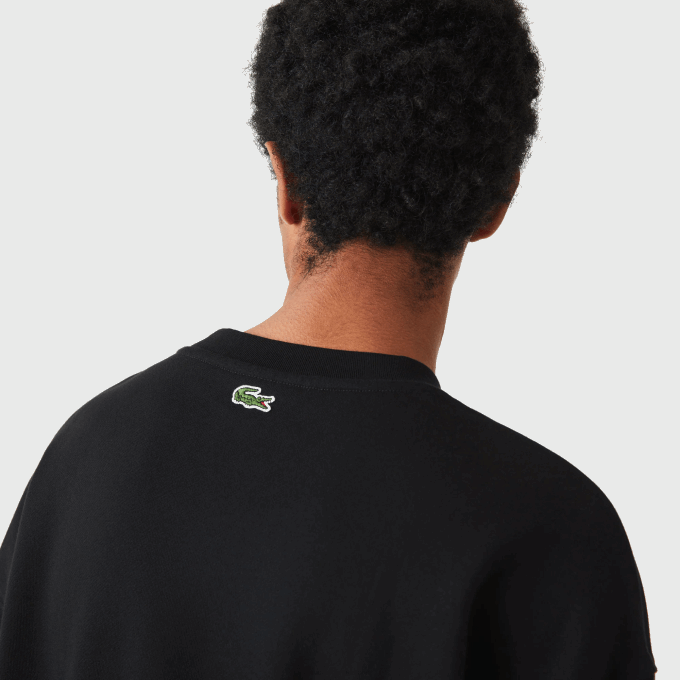 Men Lacoste V0ZN1010 Black 031 Loose Fit Branded Monogram Print Sweatshirt - Image 2