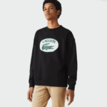 Men Lacoste V0ZN1010 Black 031 Loose Fit Branded Monogram Print Sweatshirt
