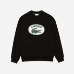 Men Lacoste V0ZN1010 Black 031 Loose Fit Branded Monogram Print Sweatshirt - Image 4