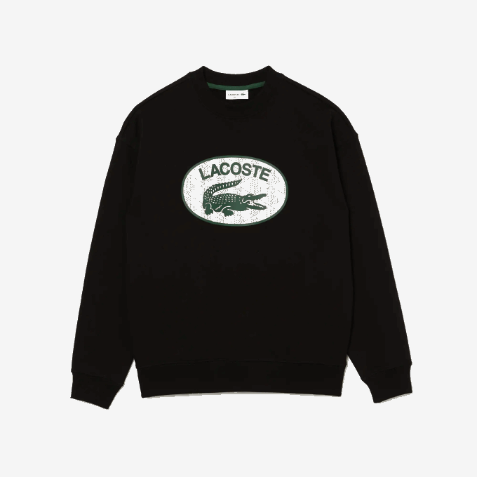 Men Lacoste V0ZN1010 Black 031 Loose Fit Branded Monogram Print Sweatshirt - Image 4