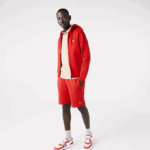 Men Lacoste V0ZN1011 Red 240 Kangaroo Pocket Fleece Zipped Sweatshirt - Image 2