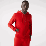 Men Lacoste V0ZN1011 Red 240 Kangaroo Pocket Fleece Zipped Sweatshirt