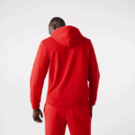 Men Lacoste V0ZN1011 Red 240 Kangaroo Pocket Fleece Zipped Sweatshirt - Image 3