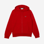 Men Lacoste V0ZN1011 Red 240 Kangaroo Pocket Fleece Zipped Sweatshirt - Image 4