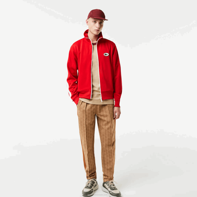 Men Lacoste V0ZN1015 Red 240 Regular Fit High-Neck Pique Zip Sweatshirt - Image 2