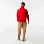 Men Lacoste V0ZN1015 Red 240 Regular Fit High-Neck Pique Zip Sweatshirt - Image 3