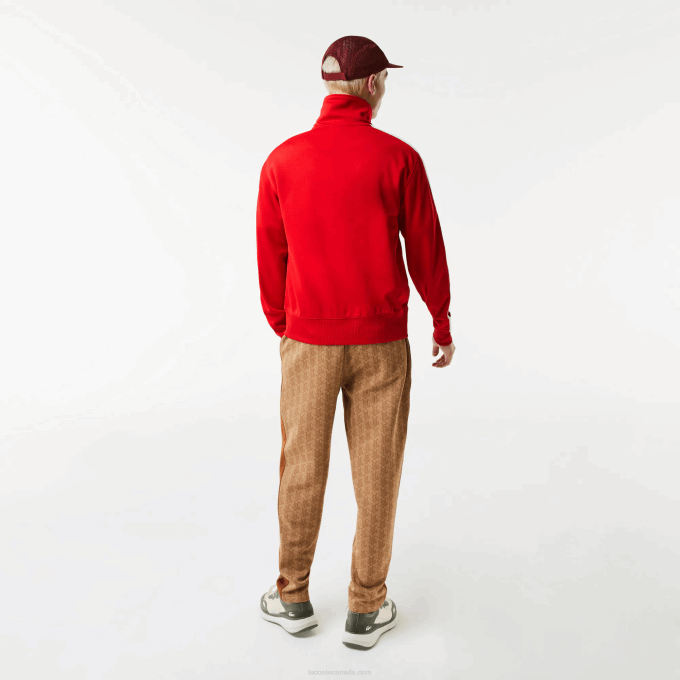 Men Lacoste V0ZN1015 Red 240 Regular Fit High-Neck Pique Zip Sweatshirt - Image 3