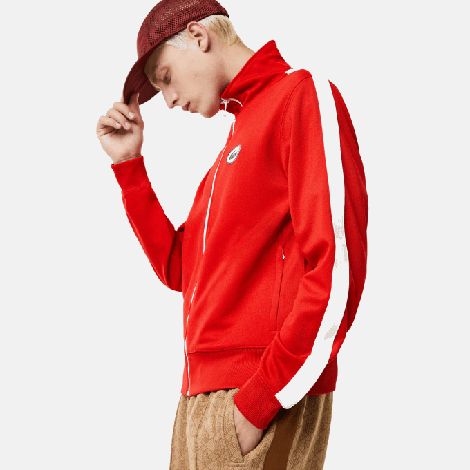 Men Lacoste V0ZN1015 Red 240 Regular Fit High-Neck Pique Zip Sweatshirt - Image 4
