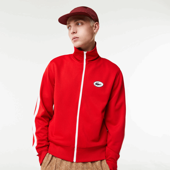 Men Lacoste V0ZN1015 Red 240 Regular Fit High-Neck Pique Zip Sweatshirt - Image 1
