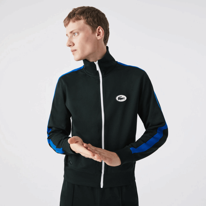 Men Lacoste V0ZN1016 Green YZP Regular Fit High-Neck Pique Zip Sweatshirt - Image 2