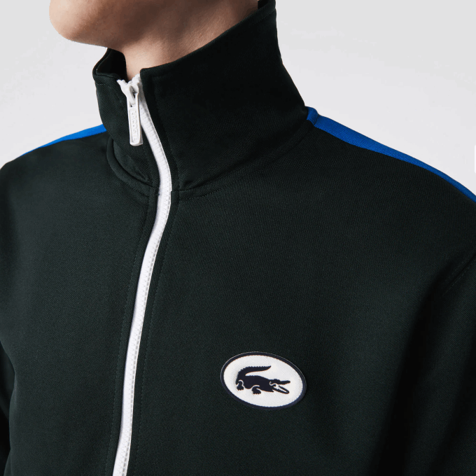 Men Lacoste V0ZN1016 Green YZP Regular Fit High-Neck Pique Zip Sweatshirt - Image 4