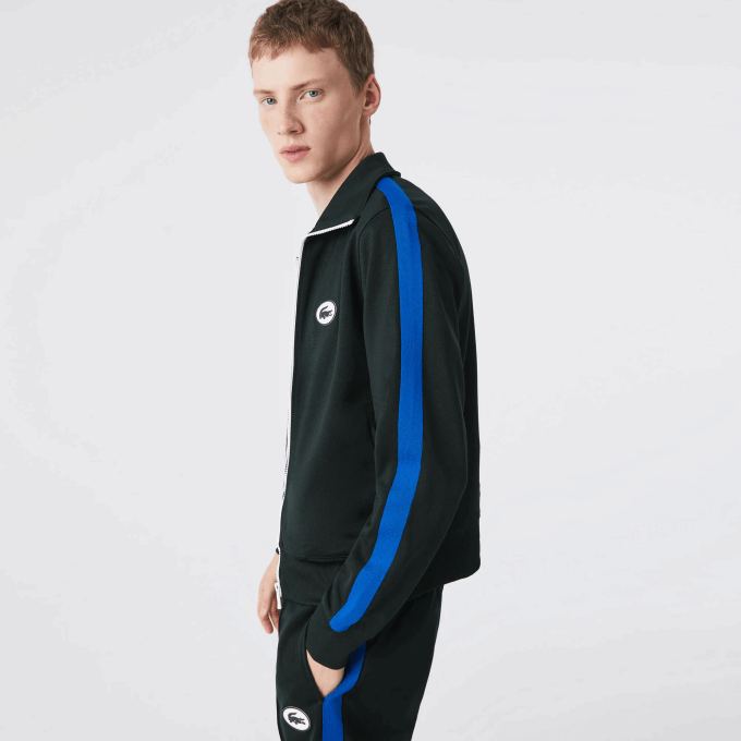 Men Lacoste V0ZN1016 Green YZP Regular Fit High-Neck Pique Zip Sweatshirt - Image 6