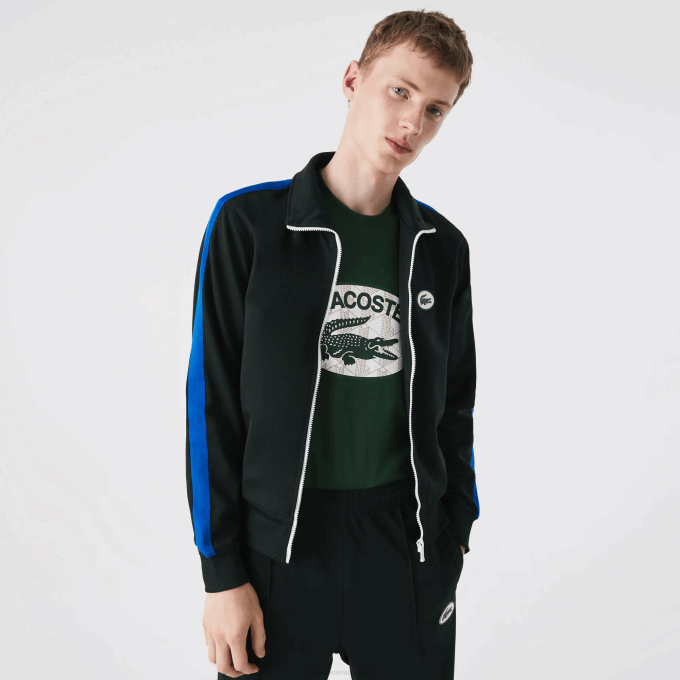 Men Lacoste V0ZN1016 Green YZP Regular Fit High-Neck Pique Zip Sweatshirt - Image 1
