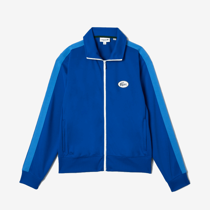 Men Lacoste V0ZN1017 Blue K1Q Regular Fit High-Neck Pique Zip Sweatshirt - Image 4
