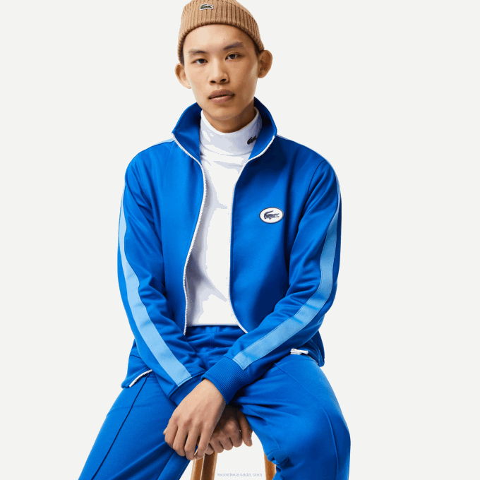 Men Lacoste V0ZN1017 Blue K1Q Regular Fit High-Neck Pique Zip Sweatshirt - Image 1